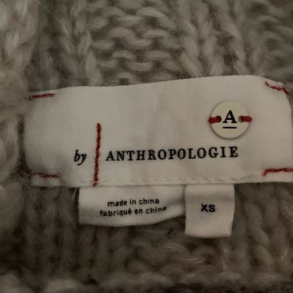 By Anthropologie Women Sweater Wool Alpaca Blend Mock Neck Stripe Gray cream - Picture 7 of 9